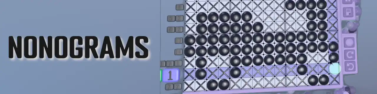 An animated loop of a nonogram being solved: cells filling in against the row and column clues, ending on the finished picture and the Puzzle Solved panel, under the caption Solve Puzzles To Paint Pictures.
